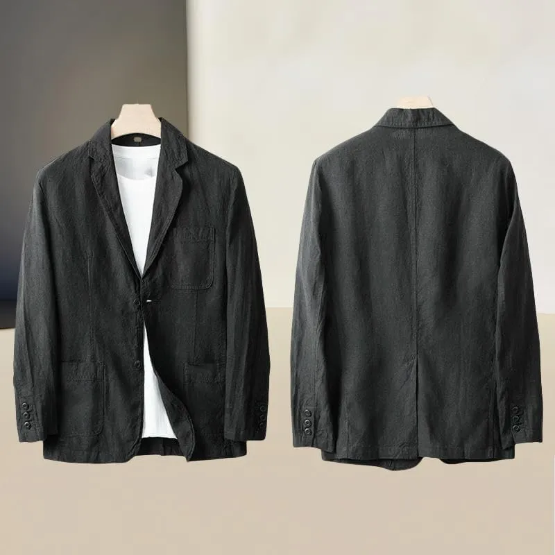 Men's British Style Linen Casual Loose Fit Single Blazer Jacket Outerwear