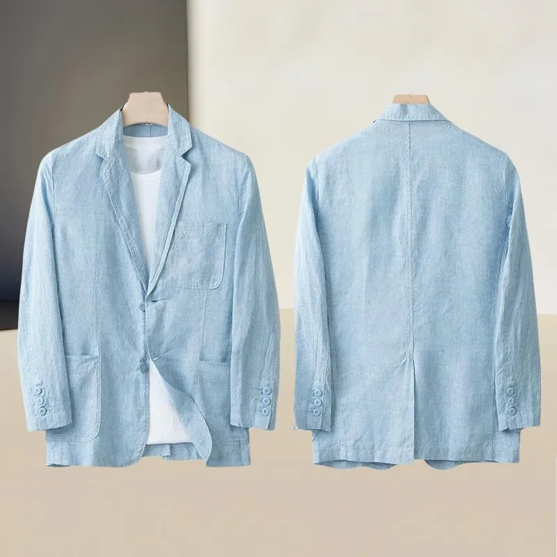 Men's British Style Linen Casual Loose Fit Single Blazer Jacket Outerwear