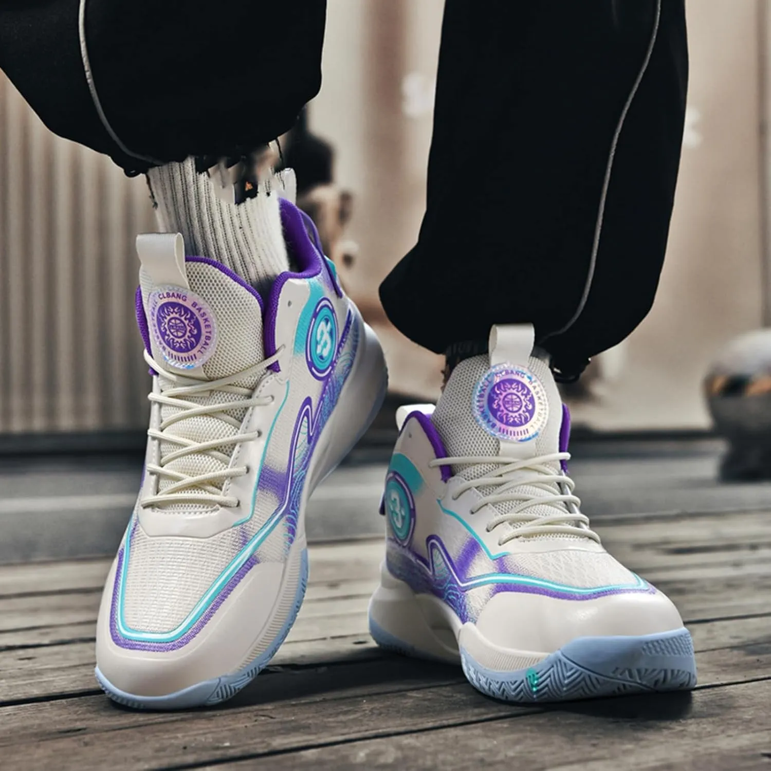 Men's High Top Basketball Shoes, Breathable Mesh Basketball Boots Suitable for Indoor/Outdoor Games