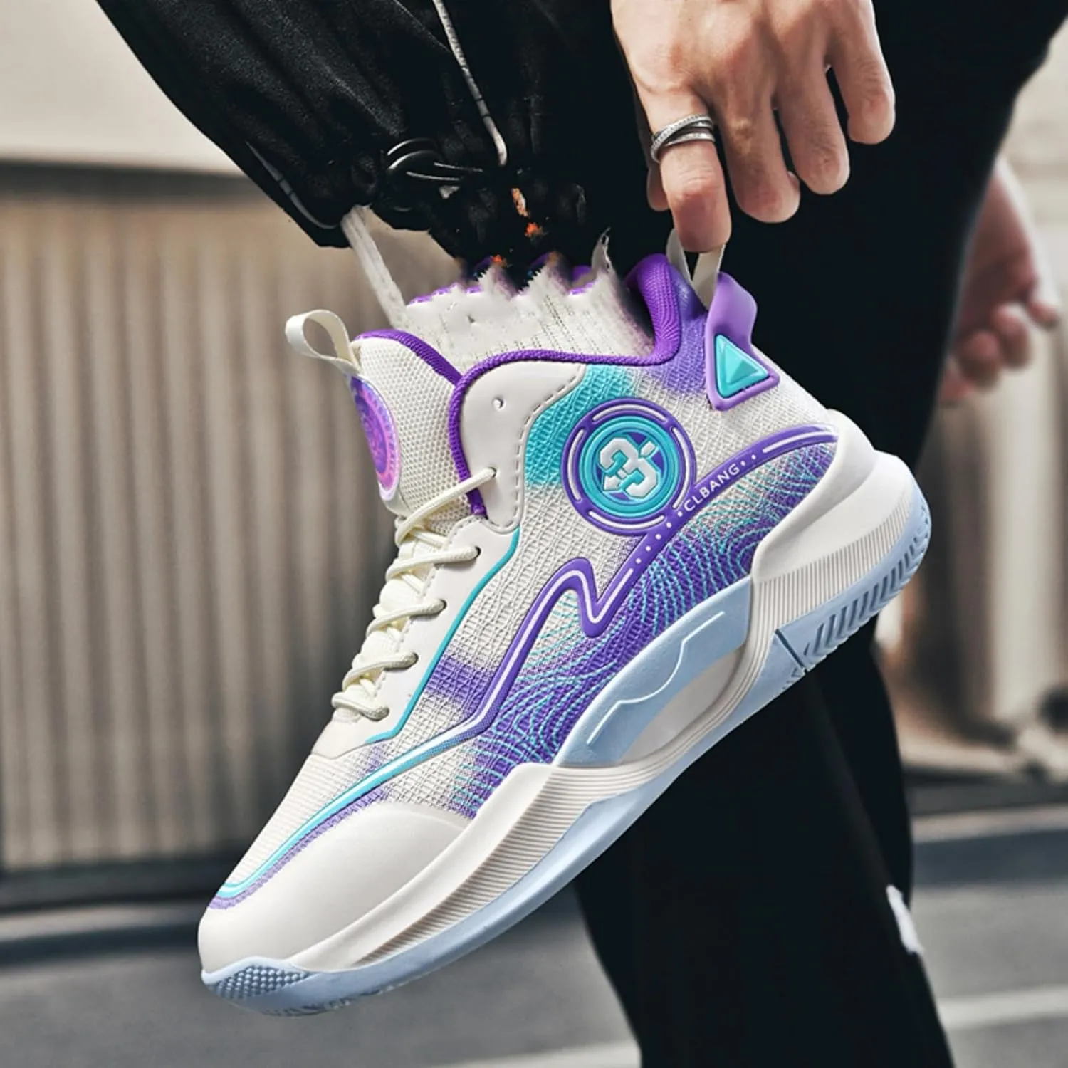 Men's High Top Basketball Shoes, Breathable Mesh Basketball Boots Suitable for Indoor/Outdoor Games