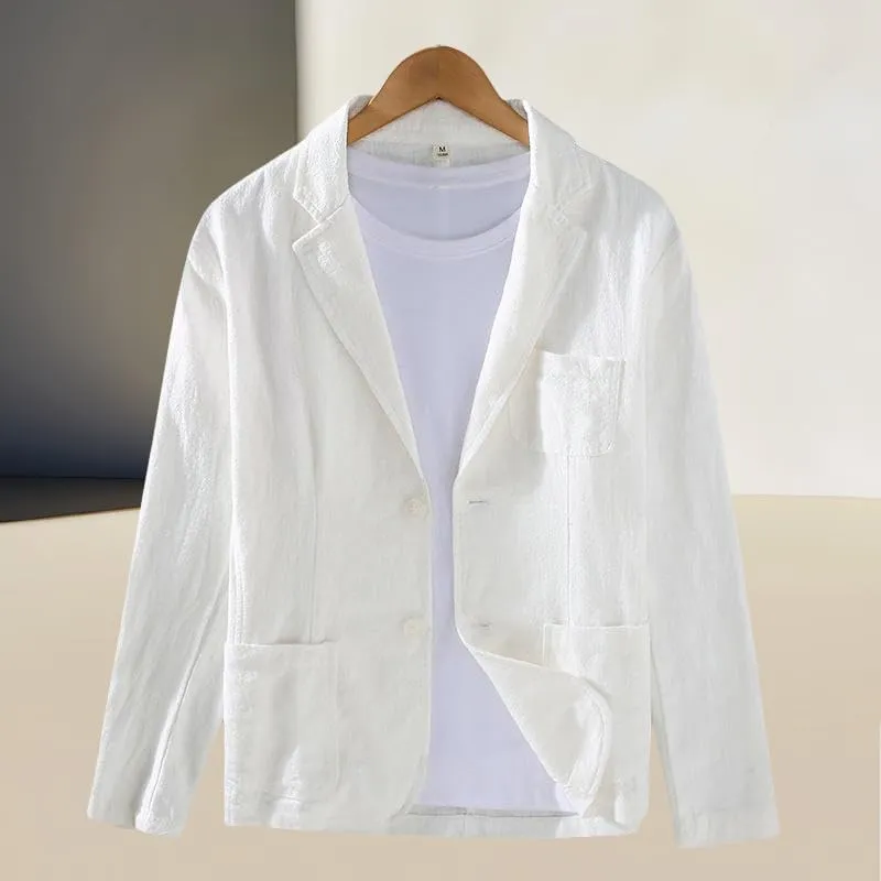 Men's Japanese Style Notched Lapel Casual Ramie Versatile Young Loose Fit Business Cotton Linen Blazer Jacket