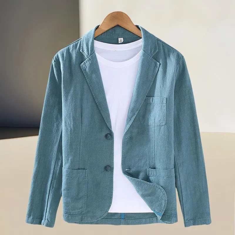 Men's Japanese Style Notched Lapel Casual Ramie Versatile Young Loose Fit Business Cotton Linen Blazer Jacket