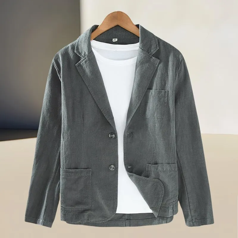Men's Japanese Style Notched Lapel Casual Ramie Versatile Young Loose Fit Business Cotton Linen Blazer Jacket