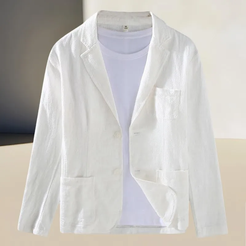 Men's Japanese Style Notched Lapel Casual Ramie Versatile Young Loose Fit Business Cotton Linen Blazer Jacket