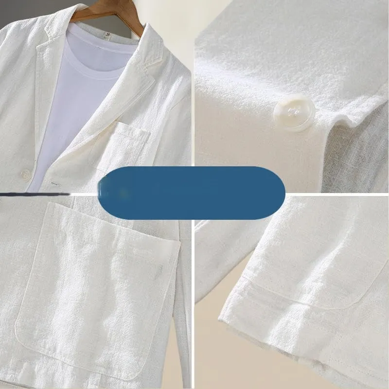 Men's Japanese Style Notched Lapel Casual Ramie Versatile Young Loose Fit Business Cotton Linen Blazer Jacket