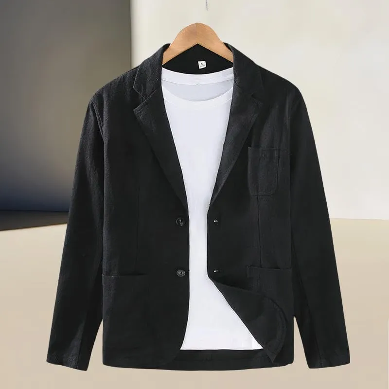 Men's Japanese Style Notched Lapel Casual Ramie Versatile Young Loose Fit Business Cotton Linen Blazer Jacket