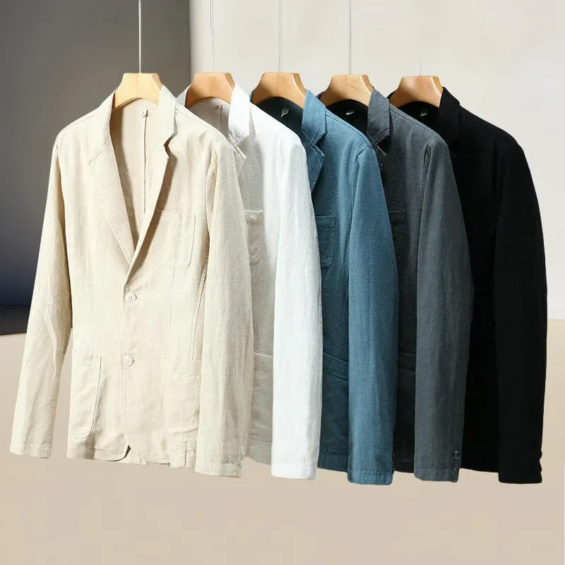 Men's Japanese Style Notched Lapel Casual Ramie Versatile Young Loose Fit Business Cotton Linen Blazer Jacket
