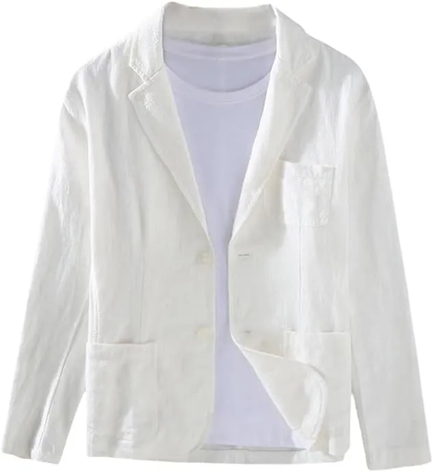 Men's Japanese Style Notched Lapel Casual Ramie Versatile Young Loose Fit Business Cotton Linen Blazer Jacket