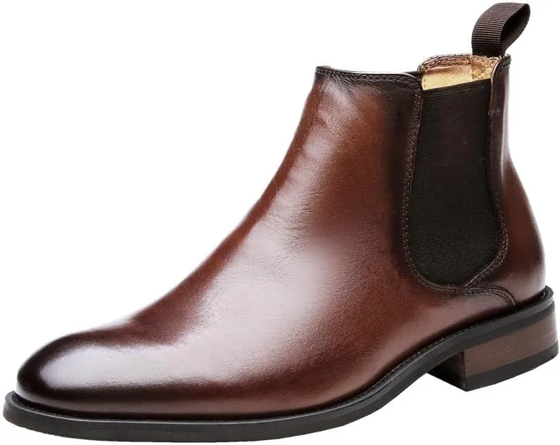 Men's Leather Lined Slip On Boots Foot Boots High-top Elastic Design With Zipper Suitable for Daily Wear