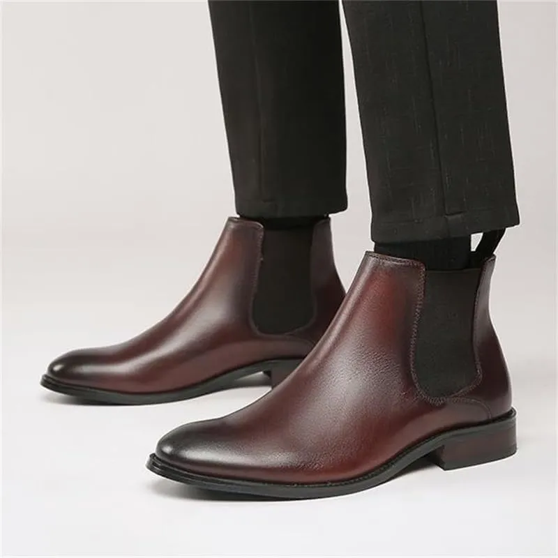 Men's Leather Lined Slip On Boots Foot Boots High-top Elastic Design With Zipper Suitable for Daily Wear
