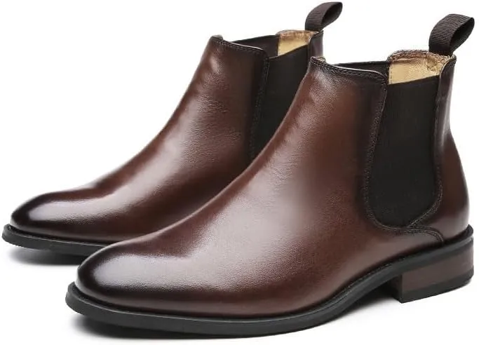 Men's Leather Lined Slip On Boots Foot Boots High-top Elastic Design With Zipper Suitable for Daily Wear