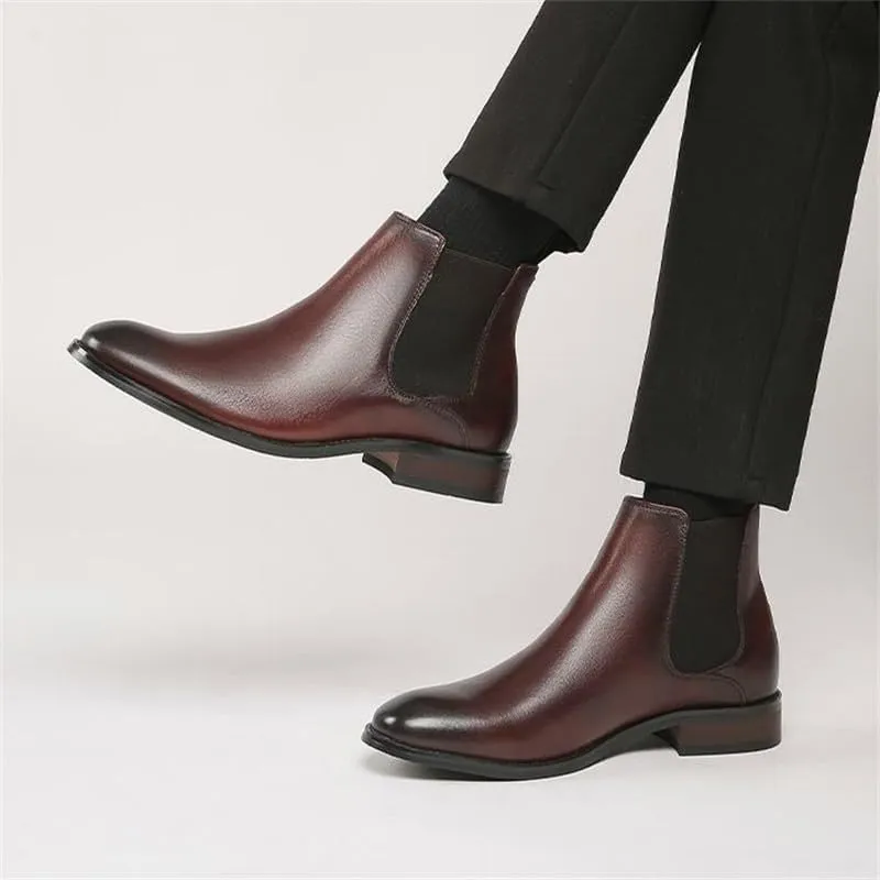 Men's Leather Lined Slip On Boots Foot Boots High-top Elastic Design With Zipper Suitable for Daily Wear