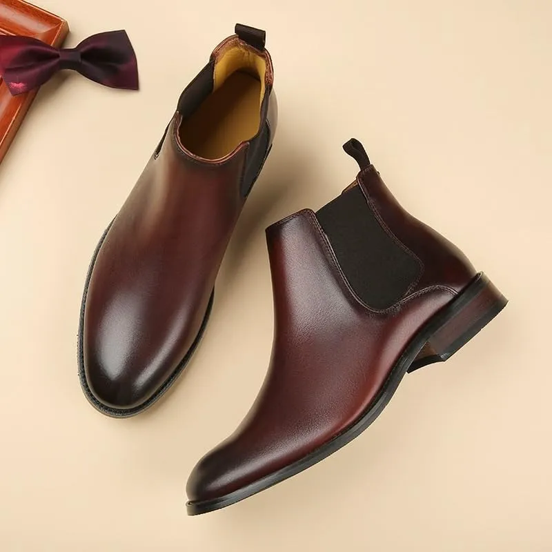 Men's Leather Lined Slip On Boots Foot Boots High-top Elastic Design With Zipper Suitable for Daily Wear
