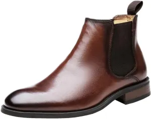 Men's Leather Lined Slip On Boots Foot Boots High-top Elastic Design With Zipper Suitable for Daily Wear
