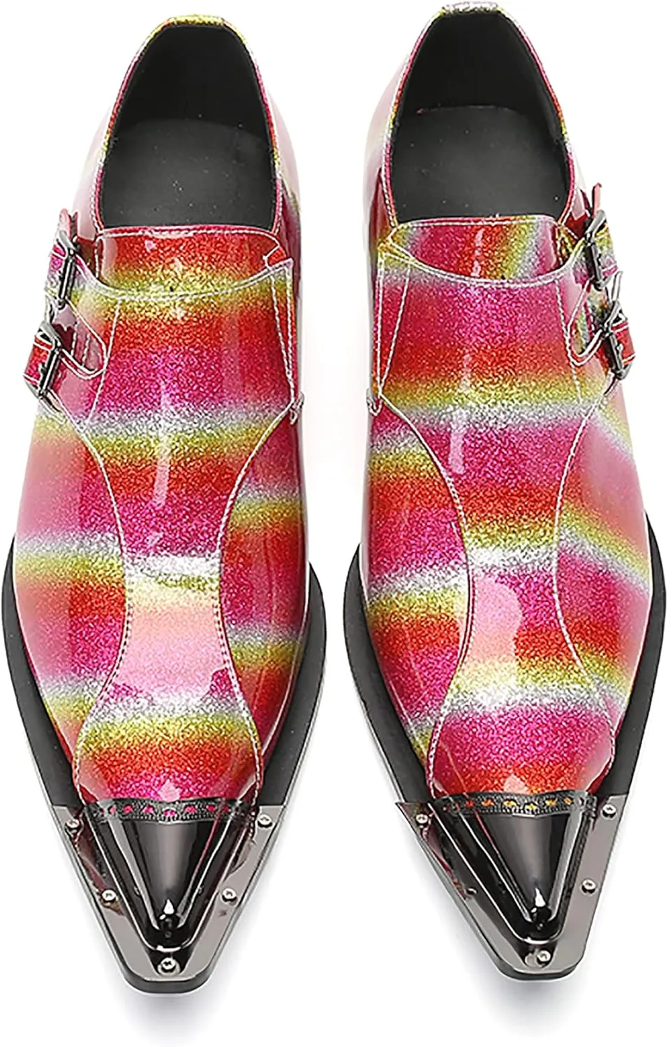 Mens Loafers Dress Party Genuine Leather Metal Wingtip Toe Buckle Loafers Casual Disco Ballroom Wedding Prom Shoes for Men