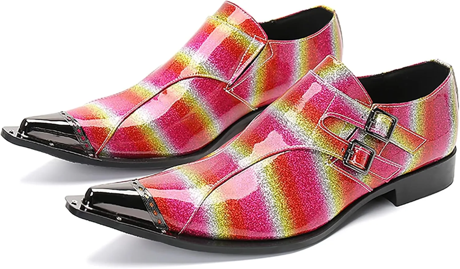 Mens Loafers Dress Party Genuine Leather Metal Wingtip Toe Buckle Loafers Casual Disco Ballroom Wedding Prom Shoes for Men