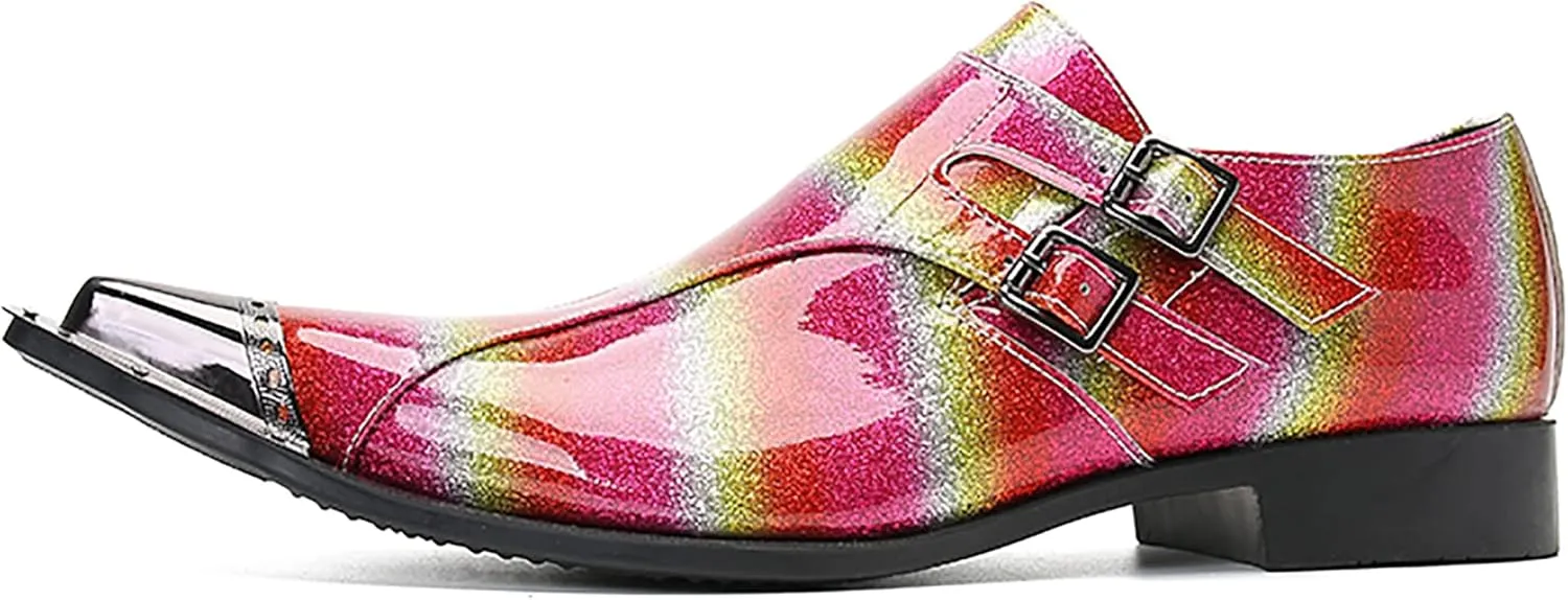 Mens Loafers Dress Party Genuine Leather Metal Wingtip Toe Buckle Loafers Casual Disco Ballroom Wedding Prom Shoes for Men