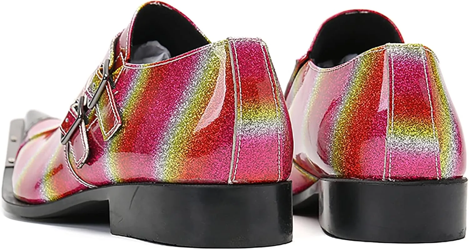 Mens Loafers Dress Party Genuine Leather Metal Wingtip Toe Buckle Loafers Casual Disco Ballroom Wedding Prom Shoes for Men