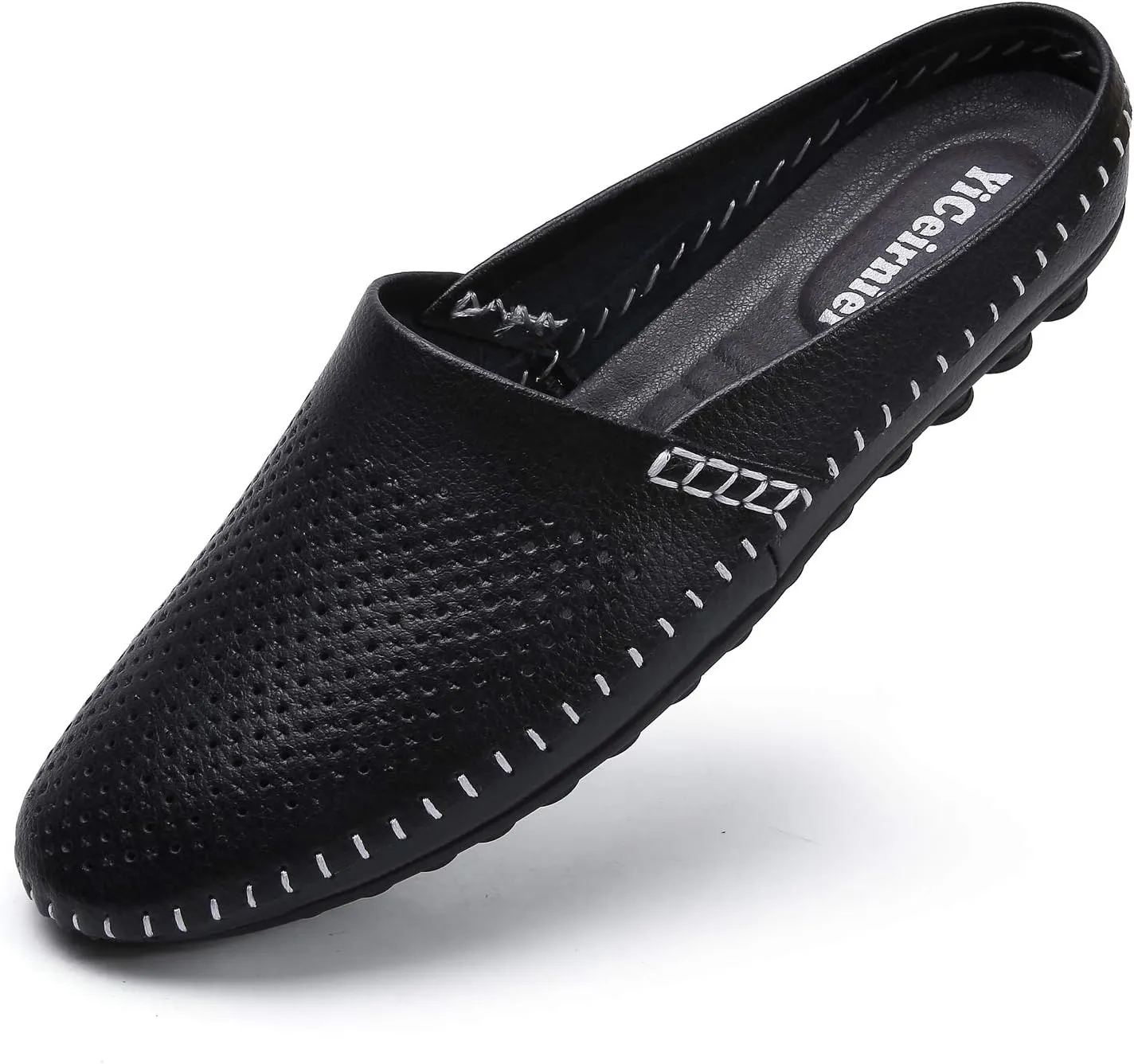 Mens Mules Clog Slippers Breathable Punching Genuine Leather Slip on Casual Backless Loafer Shoes