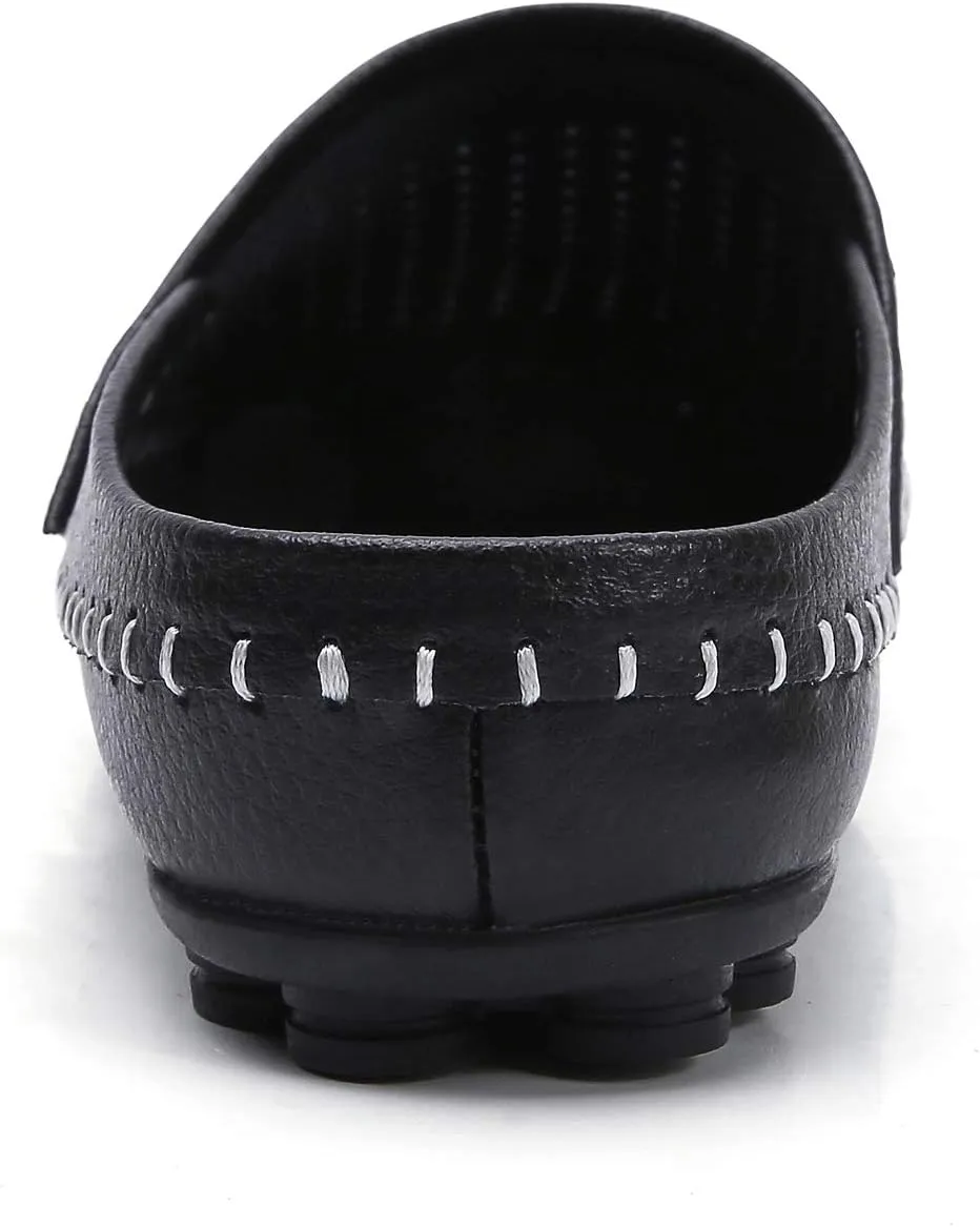 Mens Mules Clog Slippers Breathable Punching Genuine Leather Slip on Casual Backless Loafer Shoes