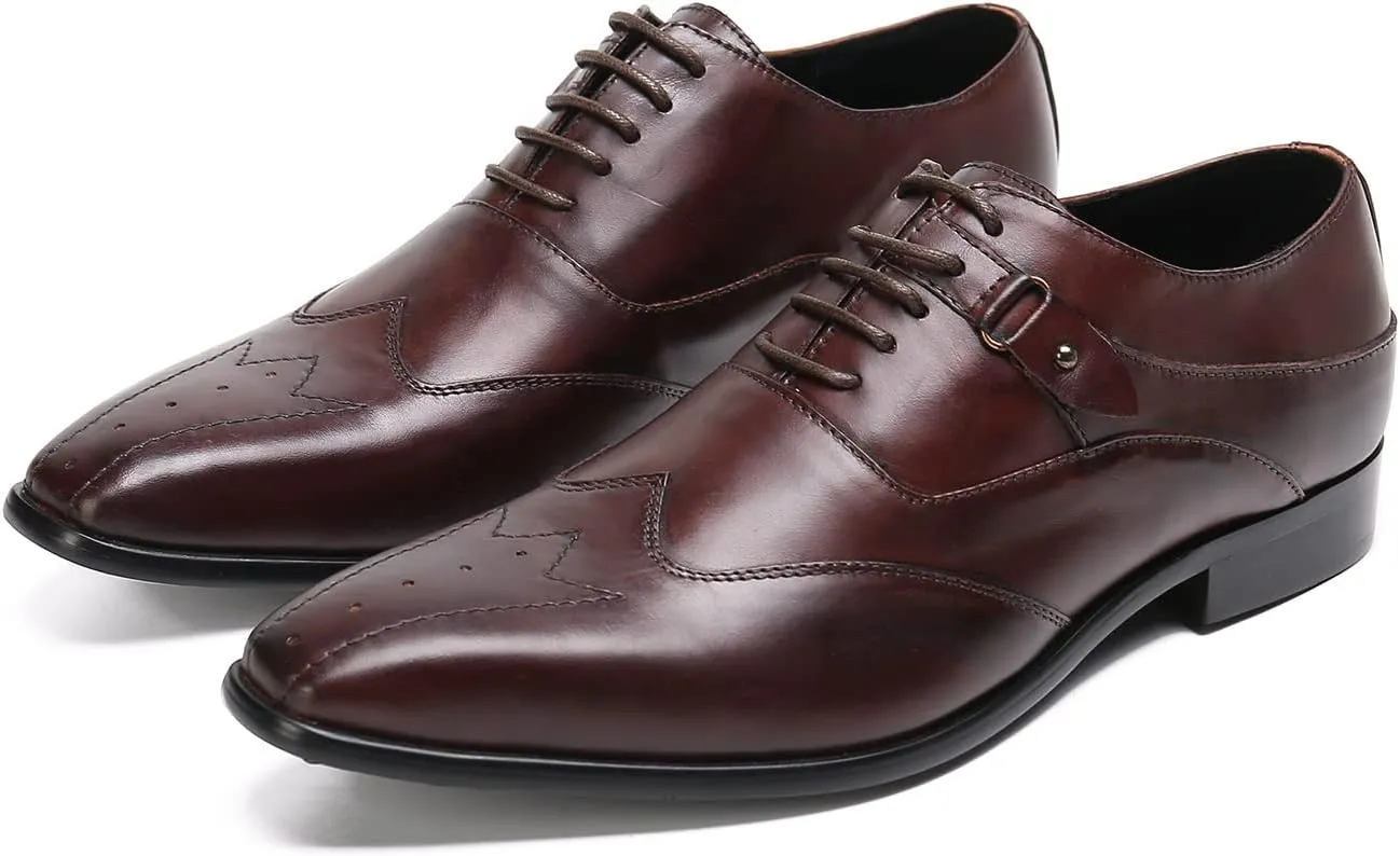 Mens Oxfords Formal Dress Shoes Genuine Leather Wingtip Brown Dress Derby Fashion Comfortable Business Casual Prom Wedding Tuxedo Shoes for Men