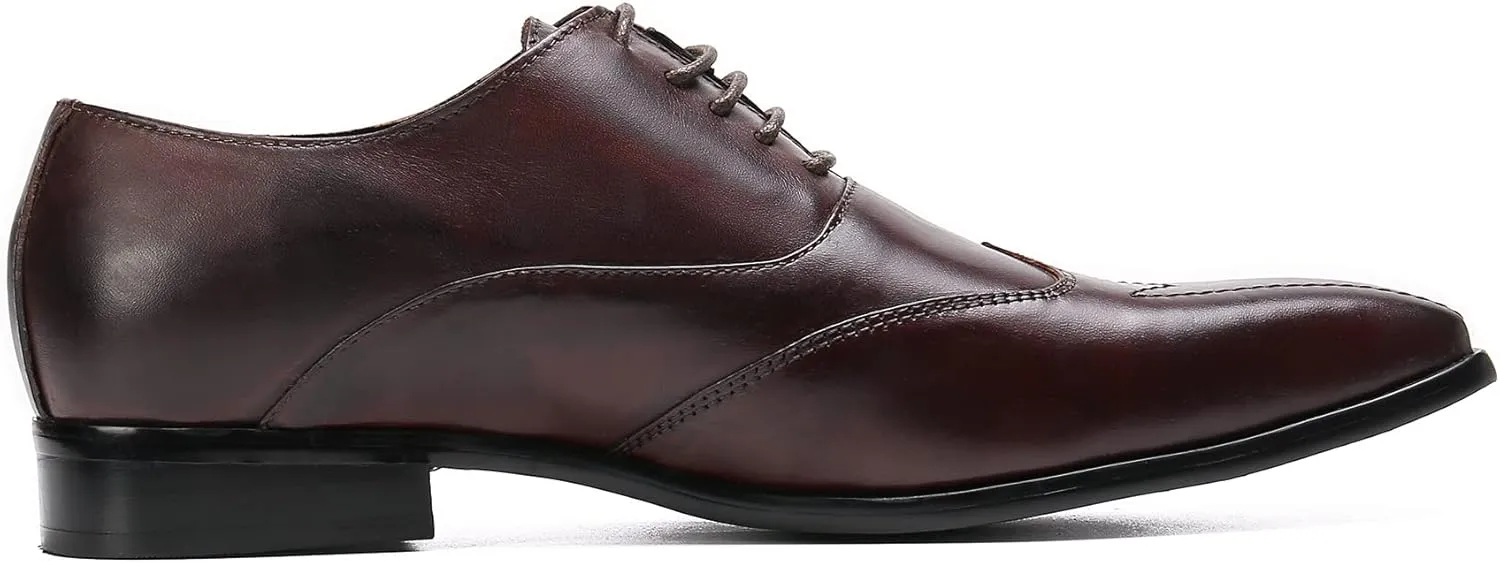 Mens Oxfords Formal Dress Shoes Genuine Leather Wingtip Brown Dress Derby Fashion Comfortable Business Casual Prom Wedding Tuxedo Shoes for Men