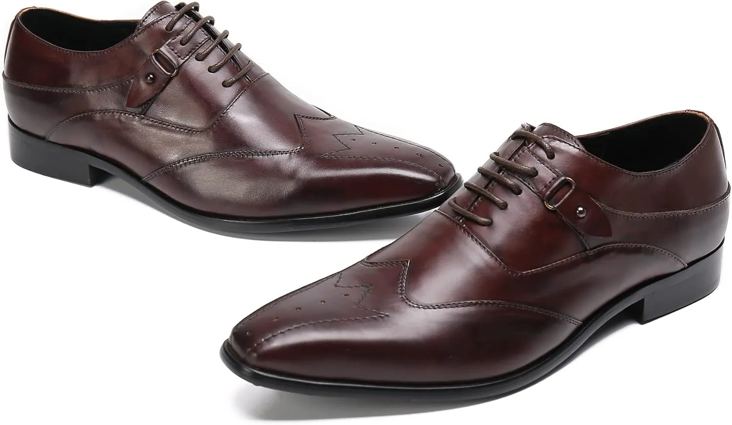 Mens Oxfords Formal Dress Shoes Genuine Leather Wingtip Brown Dress Derby Fashion Comfortable Business Casual Prom Wedding Tuxedo Shoes for Men