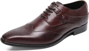 Mens Oxfords Formal Dress Shoes Genuine Leather Wingtip Brown Dress Derby Fashion Comfortable Business Casual Prom Wedding Tuxedo Shoes for Men