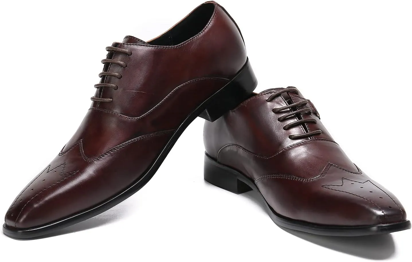 Mens Oxfords Formal Dress Shoes Genuine Leather Wingtip Brown Dress Derby Fashion Comfortable Business Casual Prom Wedding Tuxedo Shoes for Men
