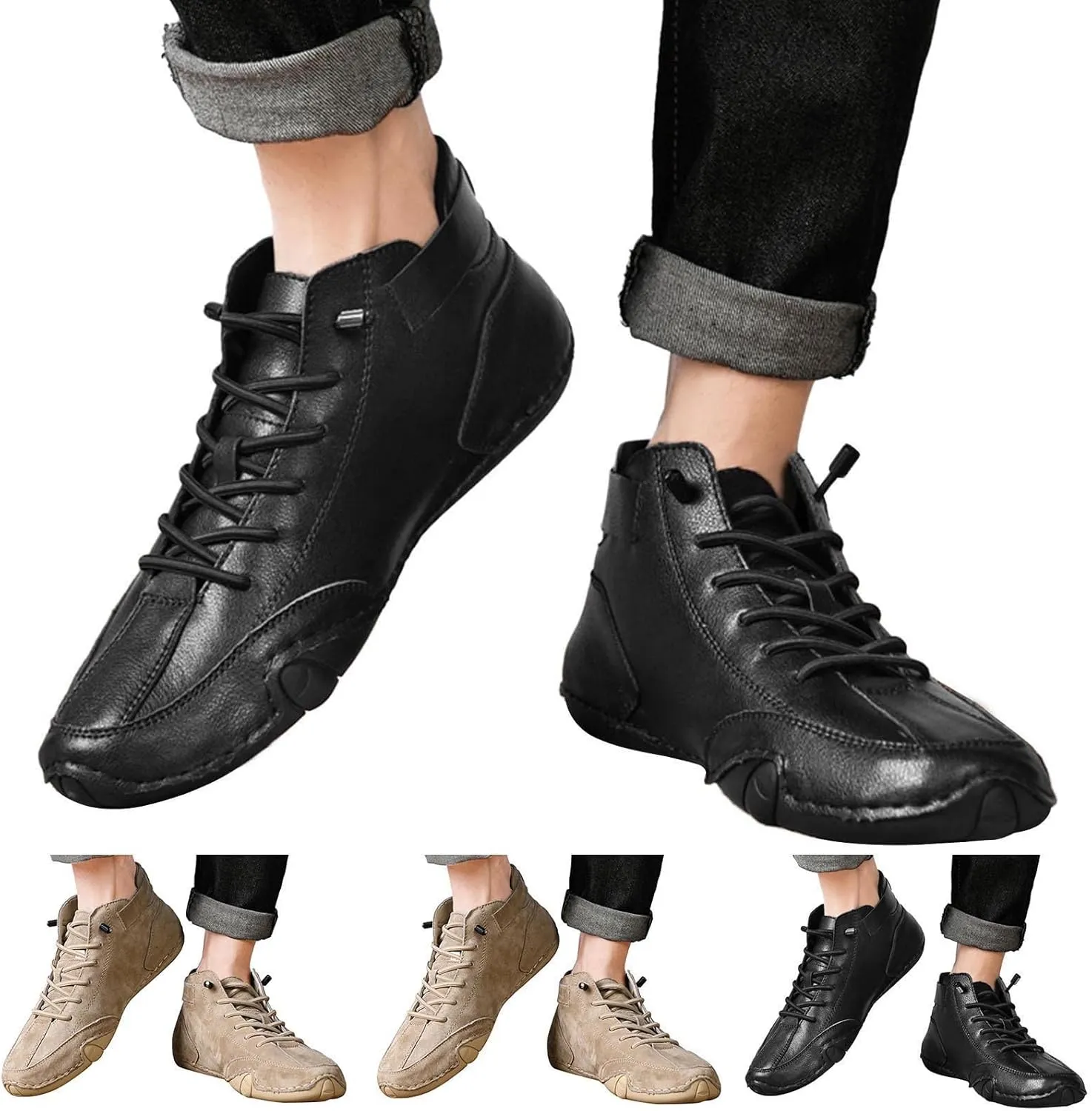 Mens Shoes High Top Lace Up Hook Loop Sport Shoes Casual Shoes Mens Plus Size Ankle Boots Flat Bottom Boots Men