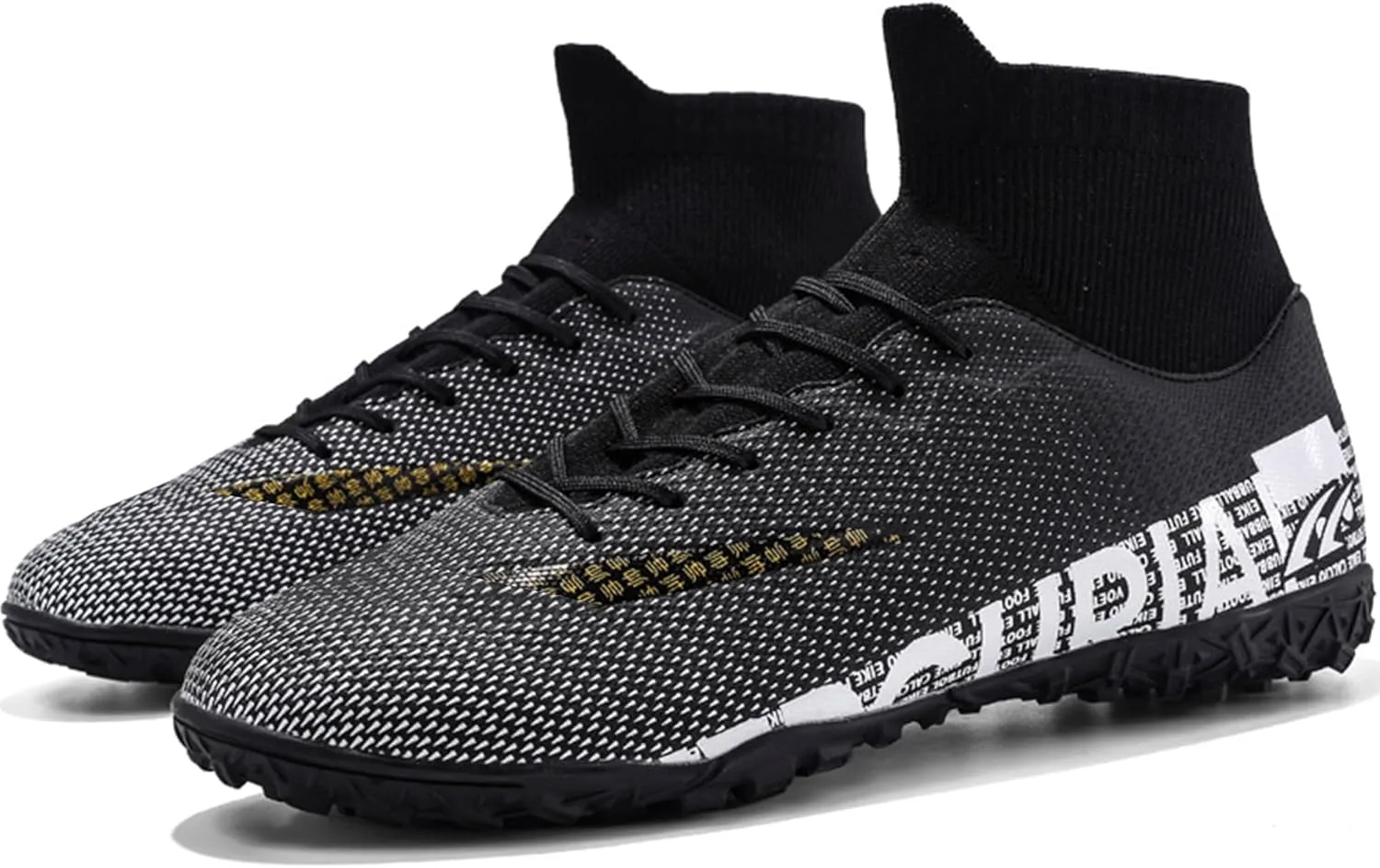 Men's Soccer Cleats Football Shoes with High-Tops Lace-Up Spikes Indoor Firm Ground Turf Training Exercise Futsal Boots