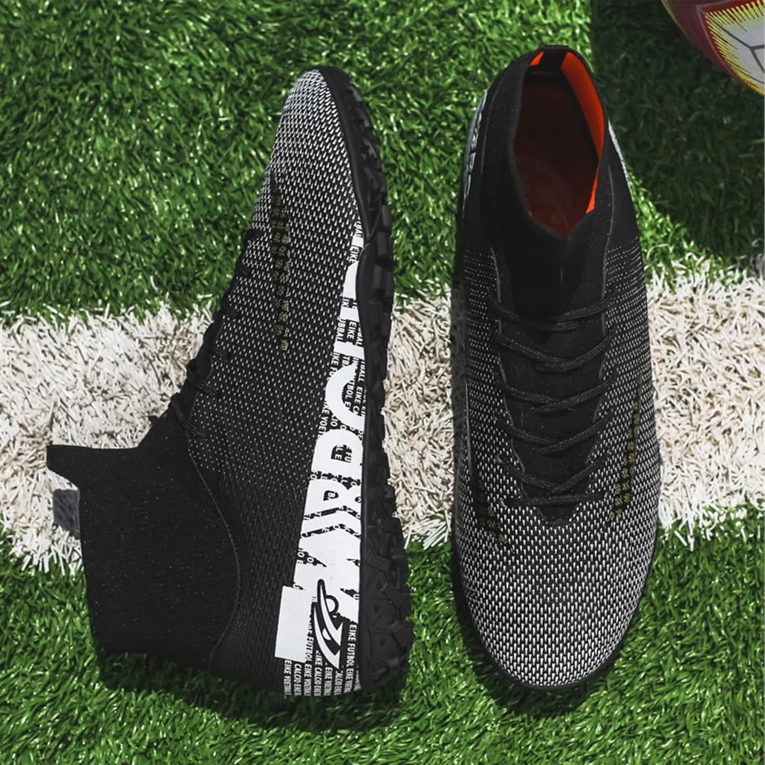 Men's Soccer Cleats Football Shoes with High-Tops Lace-Up Spikes Indoor Firm Ground Turf Training Exercise Futsal Boots