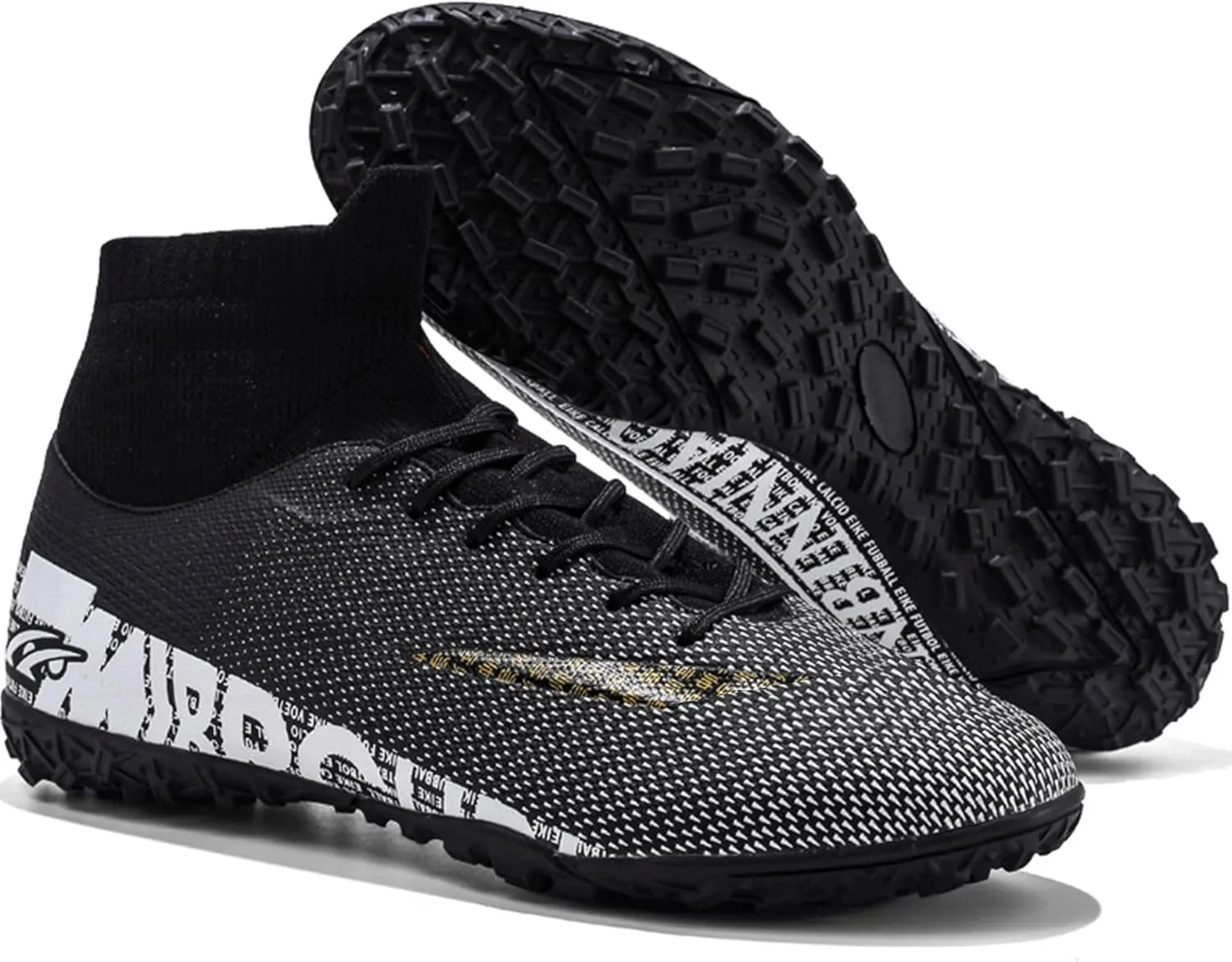 Men's Soccer Cleats Football Shoes with High-Tops Lace-Up Spikes Indoor Firm Ground Turf Training Exercise Futsal Boots