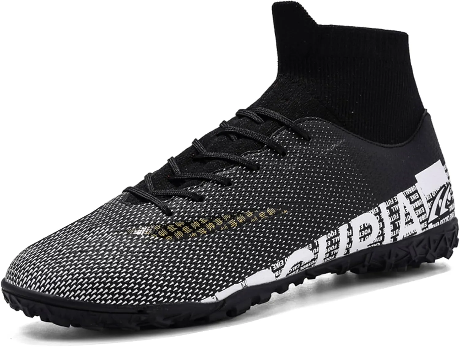 Men's Soccer Cleats Football Shoes with High-Tops Lace-Up Spikes Indoor Firm Ground Turf Training Exercise Futsal Boots