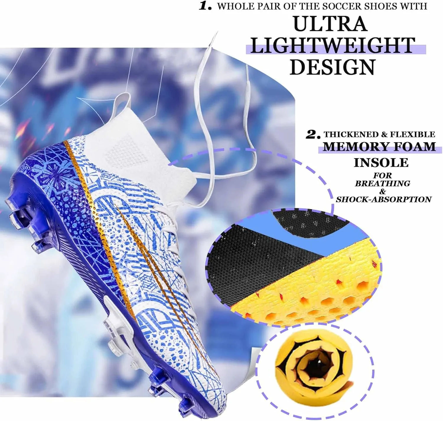 Men's Soccer Cleats High Top AG Spikes Indoor Outdoor Baseball Ankle-Cuff Boots Athletic Professional Firm Ground Turf Non-Slipping Football Sneaker