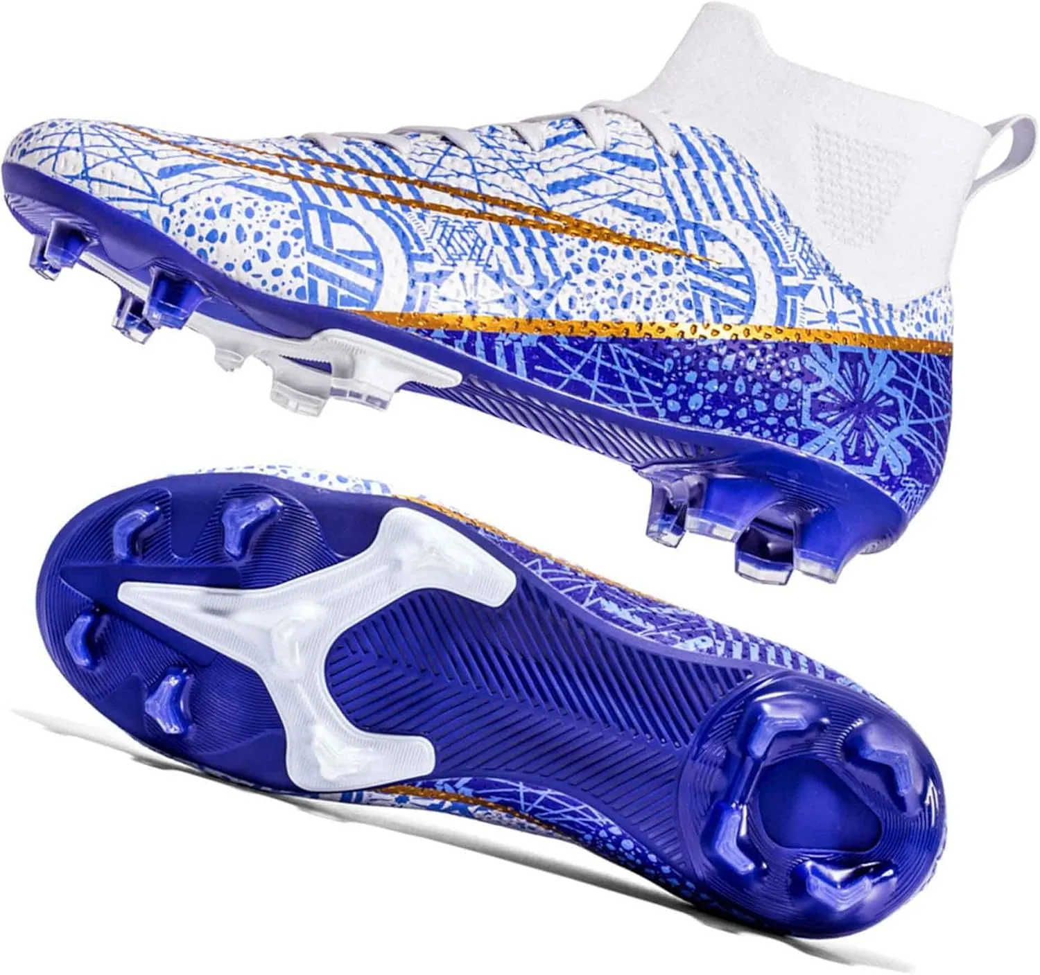 Men's Soccer Cleats High Top AG Spikes Indoor Outdoor Baseball Ankle-Cuff Boots Athletic Professional Firm Ground Turf Non-Slipping Football Sneaker
