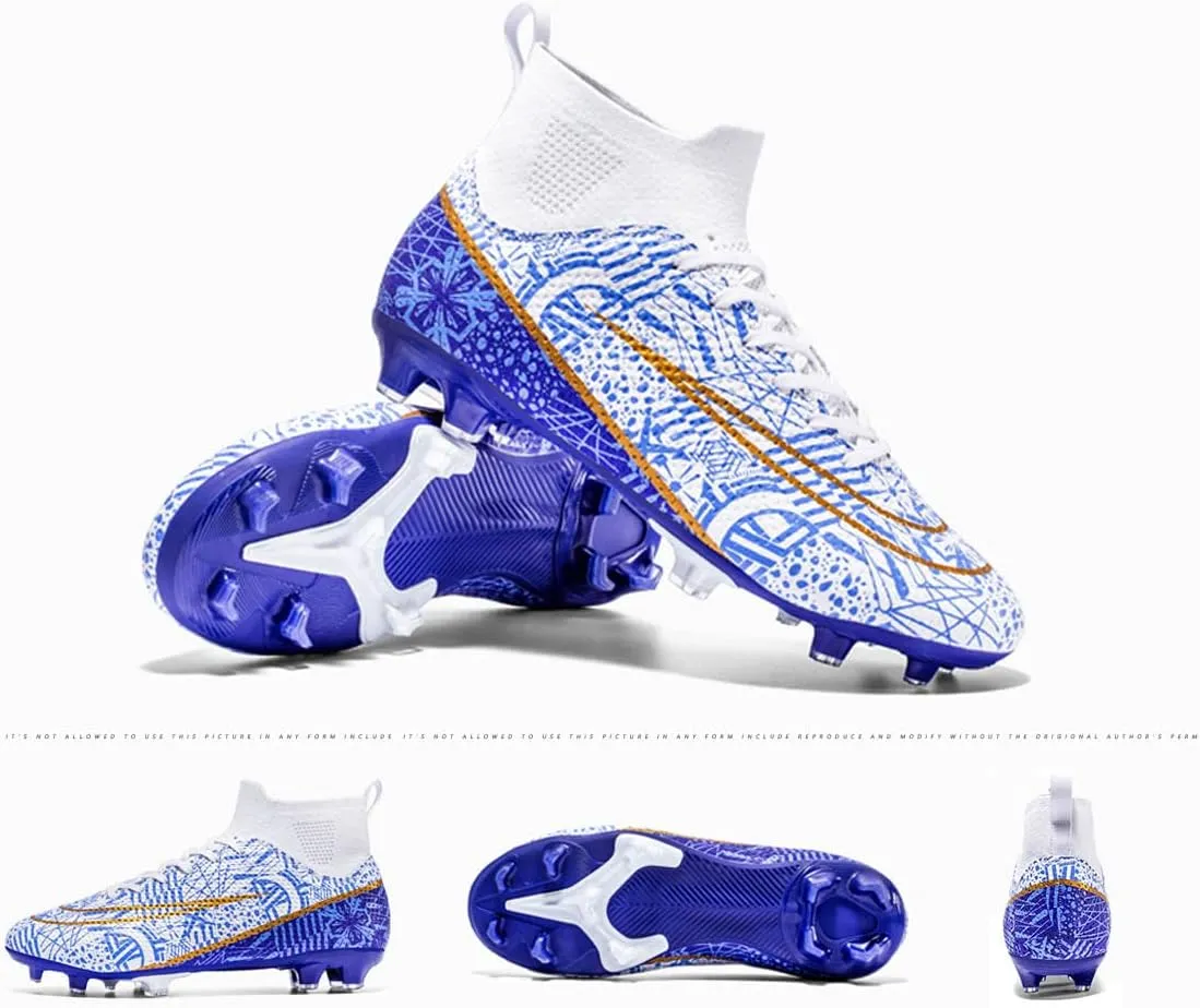Men's Soccer Cleats High Top AG Spikes Indoor Outdoor Baseball Ankle-Cuff Boots Athletic Professional Firm Ground Turf Non-Slipping Football Sneaker