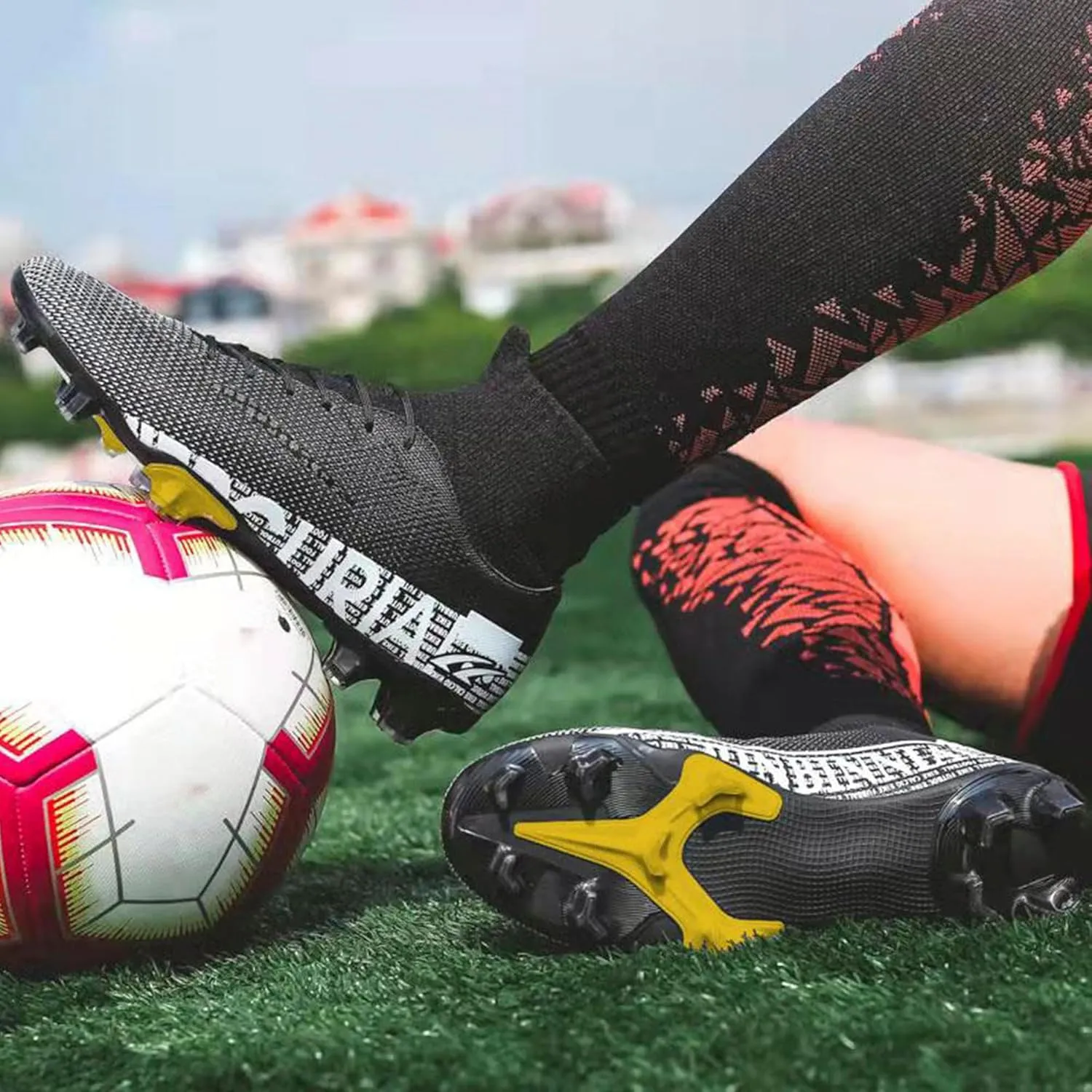 Men's Soccer Shoes Football Cleats High-Tops Lace-Up Non-Slip Spikes Outdoor AG/FG Baseball Lacrosse Rugby Combat Boots