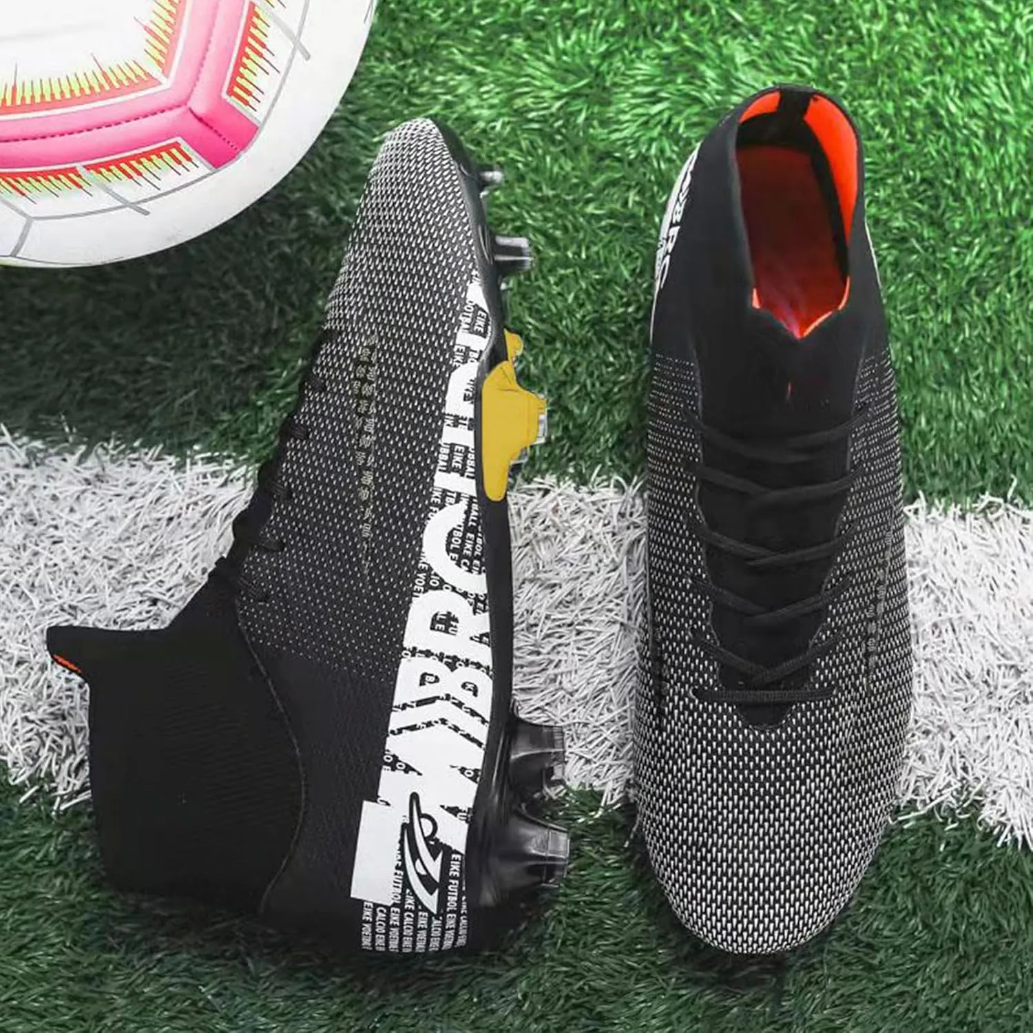 Men's Soccer Shoes Football Cleats High-Tops Lace-Up Non-Slip Spikes Outdoor AG/FG Baseball Lacrosse Rugby Combat Boots