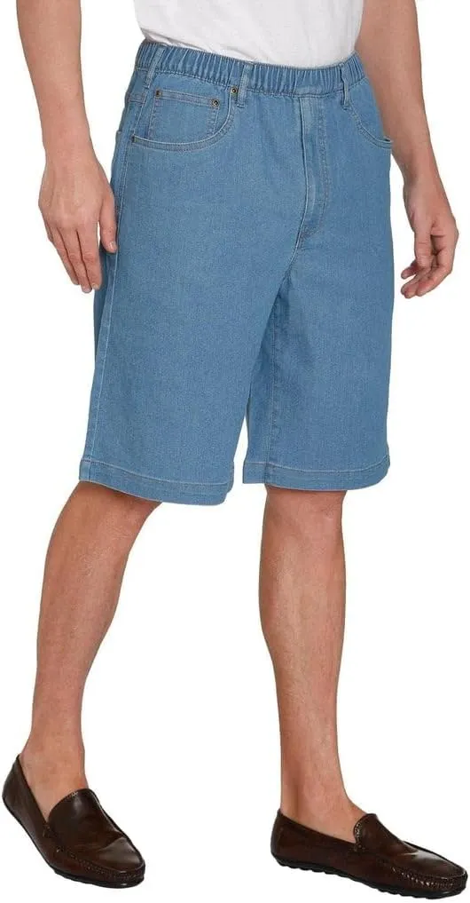 Men's Stretch Waist Pull On Shorts Free of Buttons & Snaps in Denim and Twill
