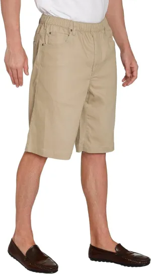 Men's Stretch Waist Pull On Shorts Free of Buttons & Snaps in Denim and Twill