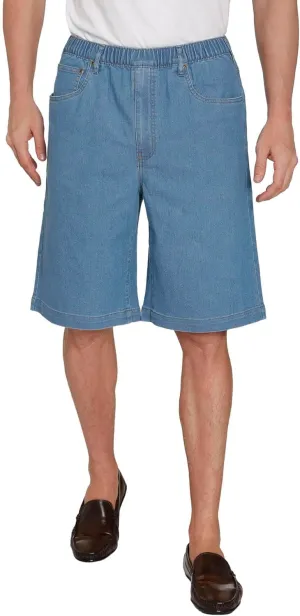 Men's Stretch Waist Pull On Shorts Free of Buttons & Snaps in Denim and Twill