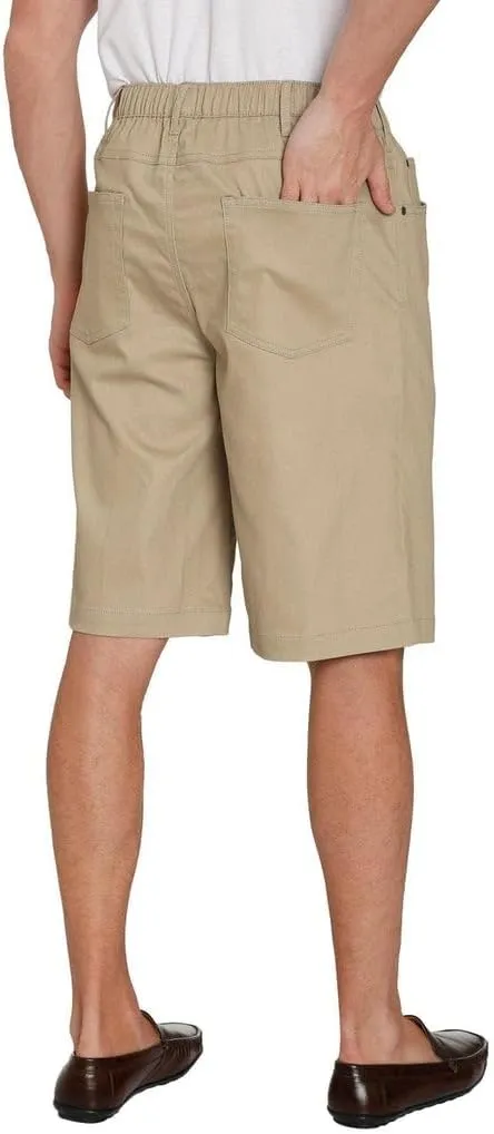 Men's Stretch Waist Pull On Shorts Free of Buttons & Snaps in Denim and Twill