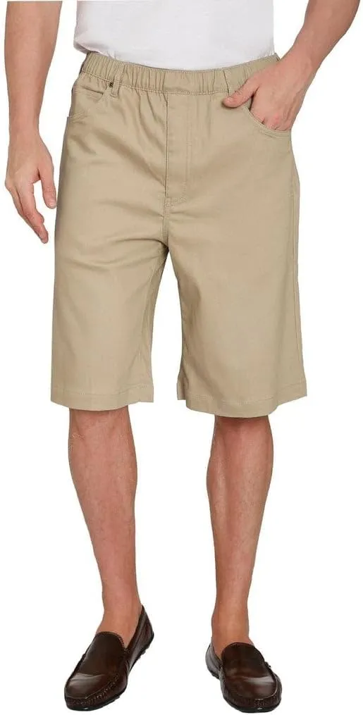 Men's Stretch Waist Pull On Shorts Free of Buttons & Snaps in Denim and Twill