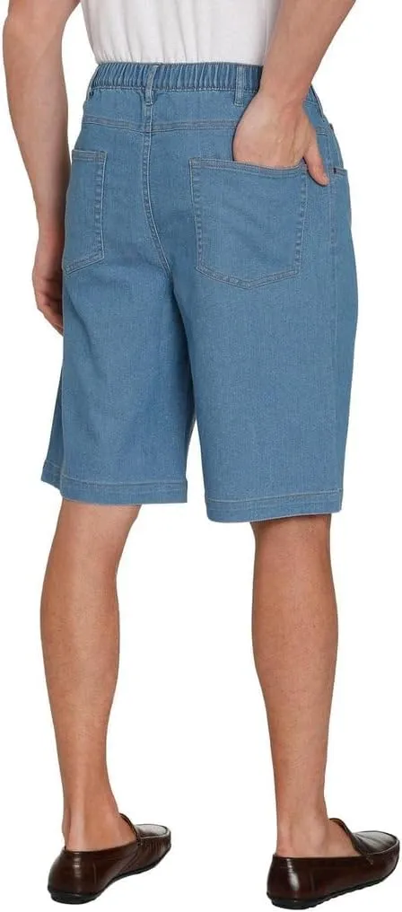 Men's Stretch Waist Pull On Shorts Free of Buttons & Snaps in Denim and Twill