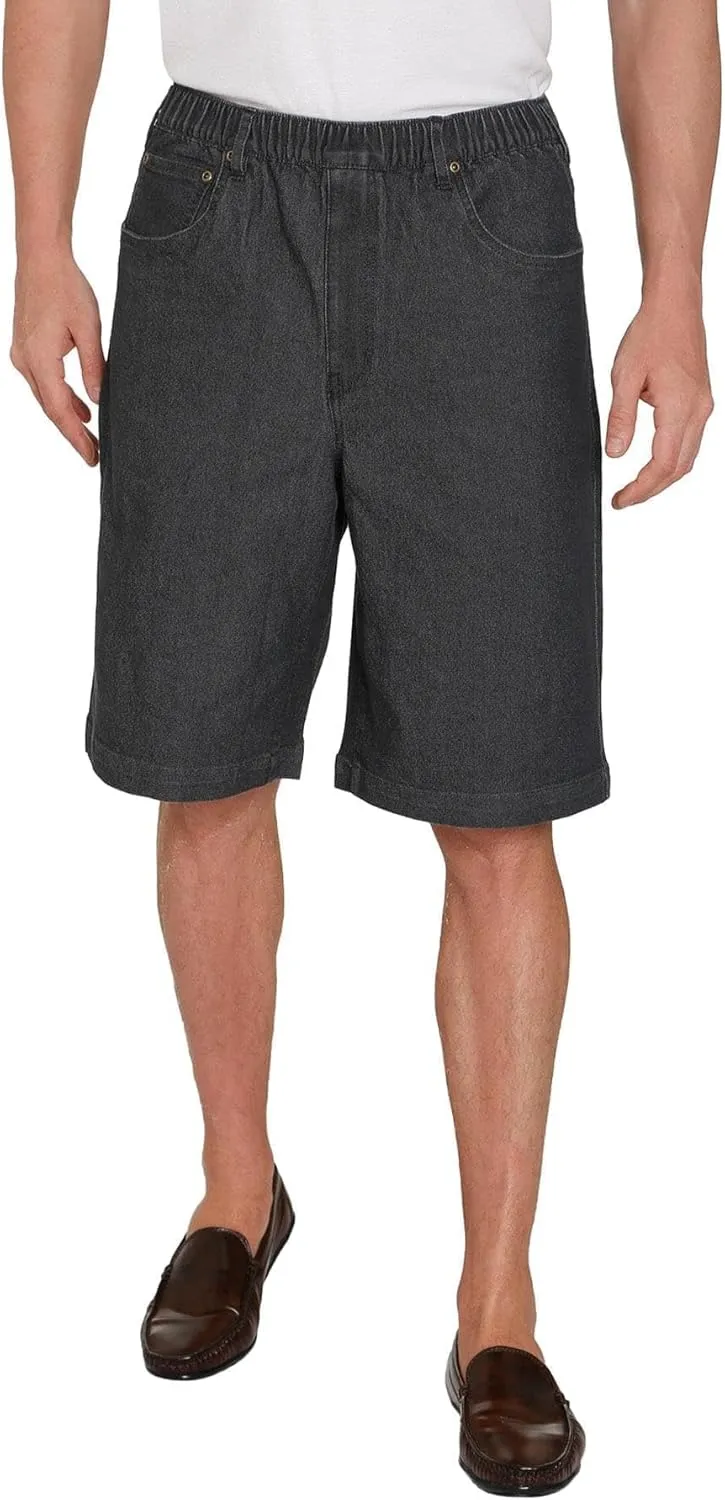 Men's Stretch Waist Pull On Shorts Free of Buttons & Snaps in Denim and Twill
