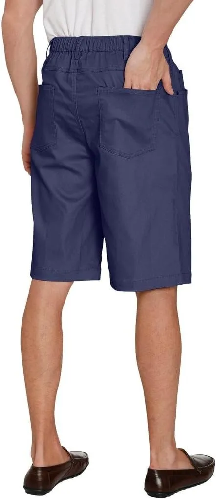 Men's Stretch Waist Pull On Shorts Free of Buttons & Snaps in Denim and Twill