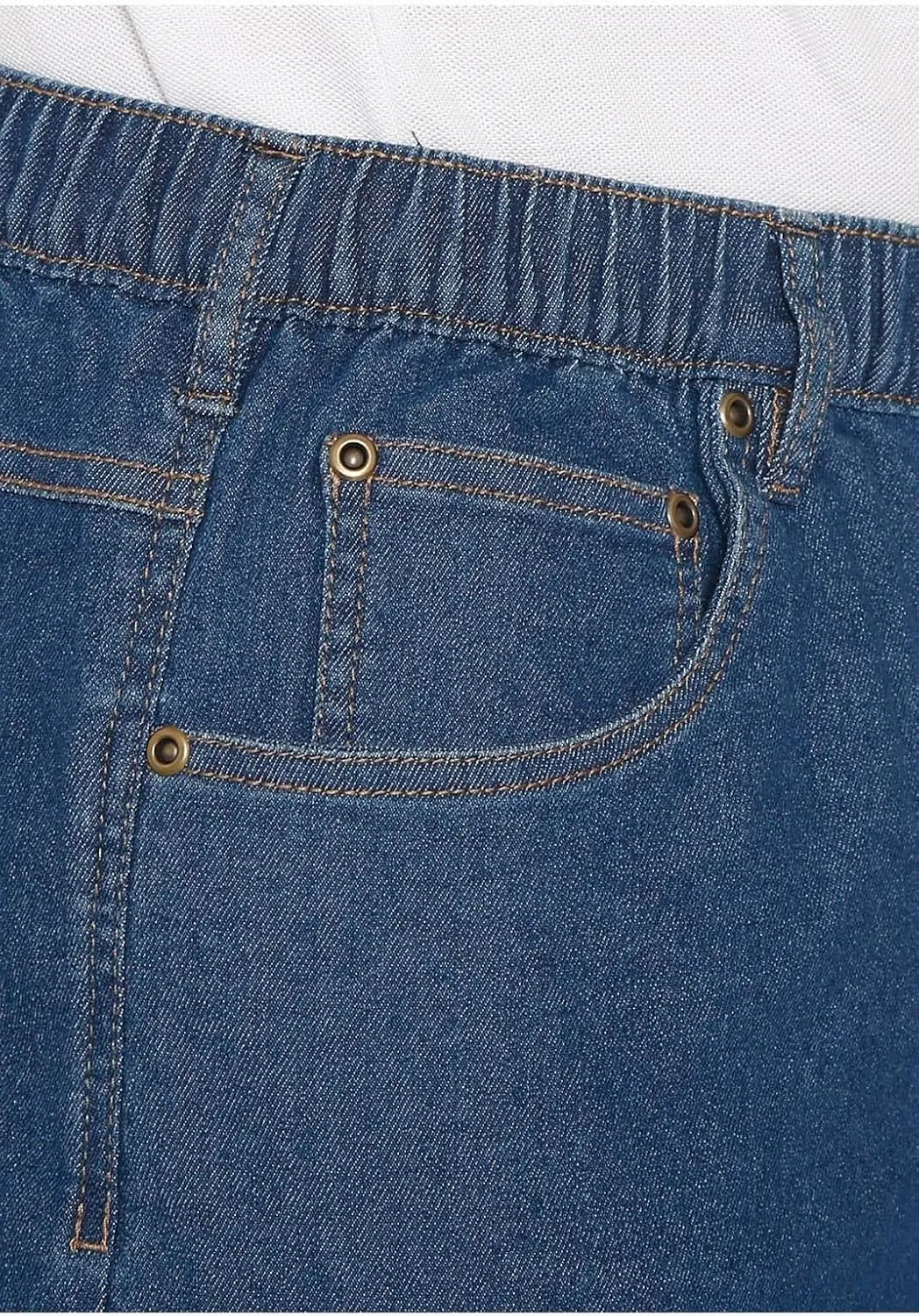 Men's Stretch Waist Pull On Shorts Free of Buttons & Snaps in Denim and Twill