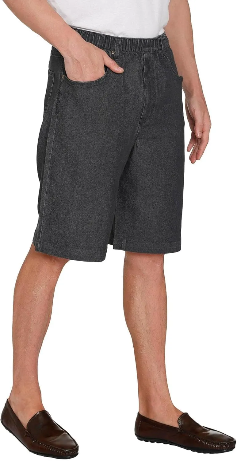 Men's Stretch Waist Pull On Shorts Free of Buttons & Snaps in Denim and Twill