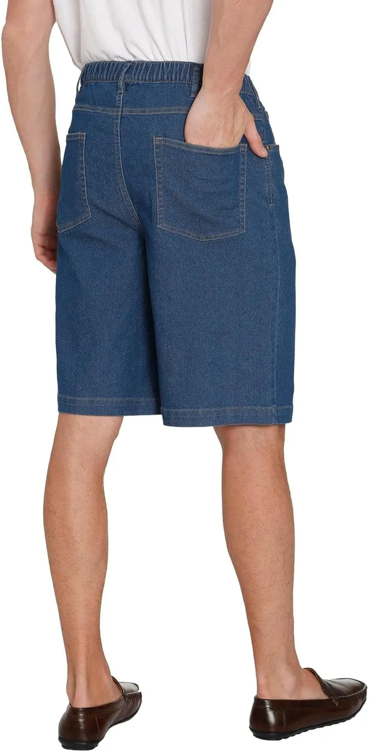 Men's Stretch Waist Pull On Shorts Free of Buttons & Snaps in Denim and Twill